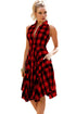 Red Black Denim Checks Flared Shirtdress